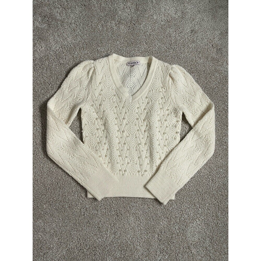 Nanette Lepore Pearl Embellished Cream Sweater Size Small Ivory